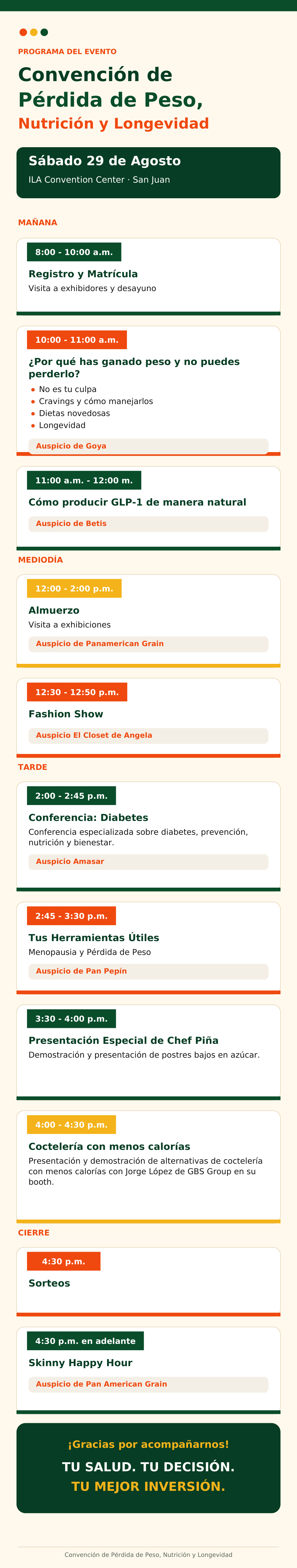 Programa del evento — Convención de Pérdida de Peso, Nutrición y Longevidad